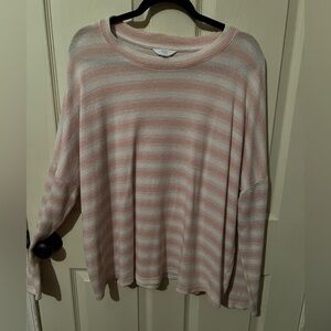 Time and Tru Pink and White Sweater
